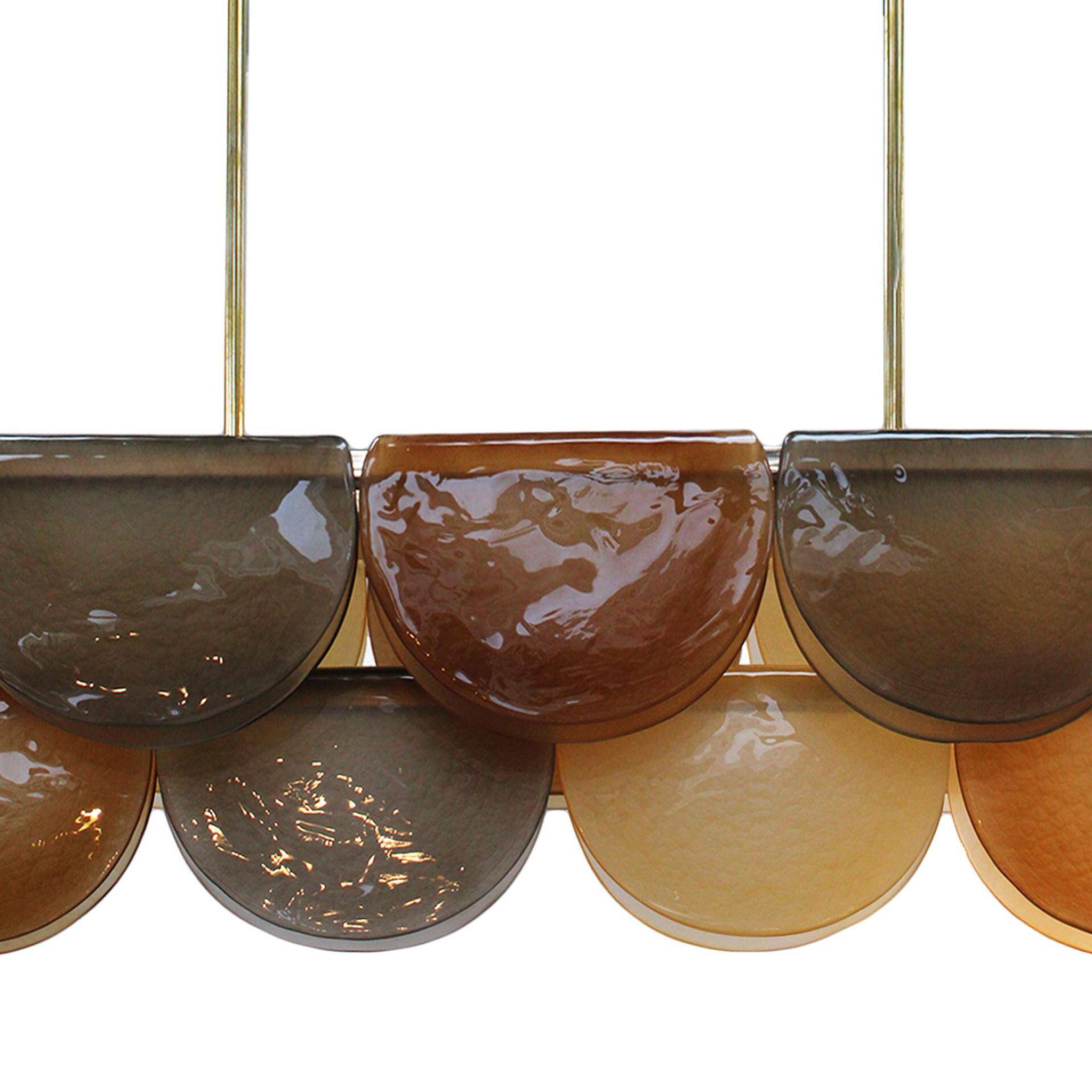 Contemporary Elongated Brown and Gold Murano Glass and Brass Ceiling Lamp, Italy