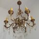 Large French Art Nouveau Acanthus 6 Light Bronze & Crystal Cage Chandelier