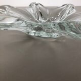 Large French Floral Crystal Glass Shell Bowl by Art Vannes, France, 1970s