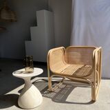 Amsterdam rattan armchair with U-shaped armrest, squared canework