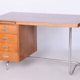 Restored Pair of Oak Writing Desks, Hynek Gottwald, Chrome, Czechia, 1930s