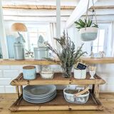 Double vintage rattan shelf.