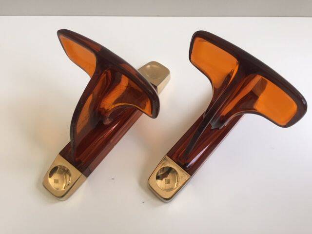 Duo of vintage grosfillex coat hooks model versailles amber plexi