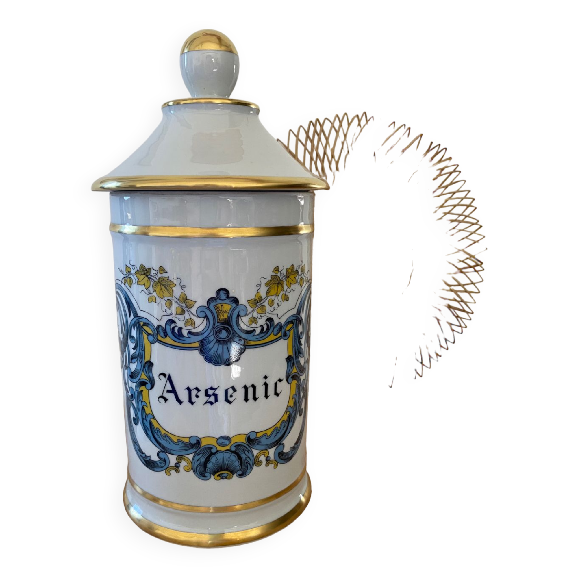 Pot à pharmacie Arsenic porcelaine blanche et dorée