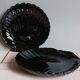 2 black opaline moulded glass shell-shaped bowls, circa 1980.