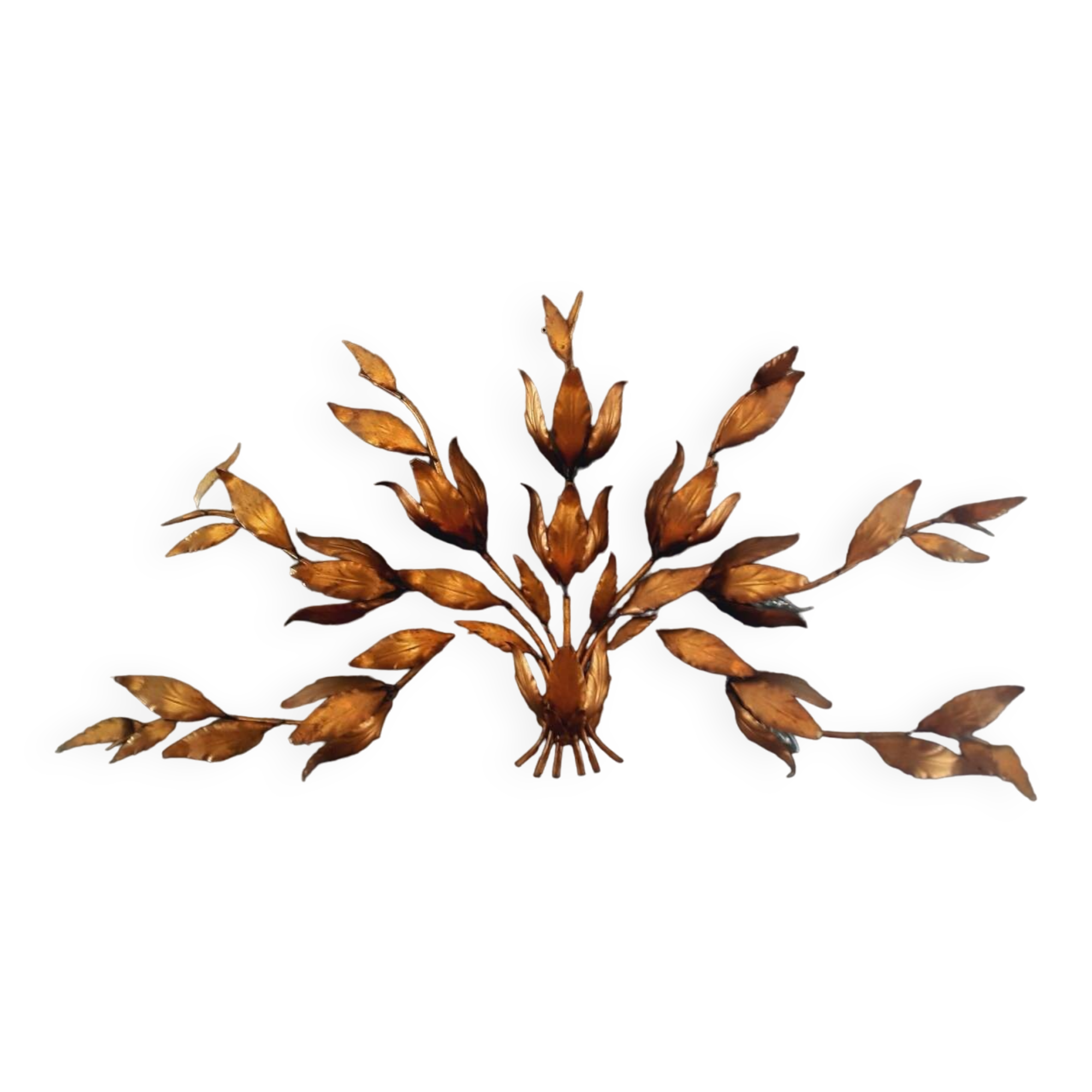 Monumental Vintage Wall Lamp with Golden Leaf Decor by Hans Kögl, 1960s