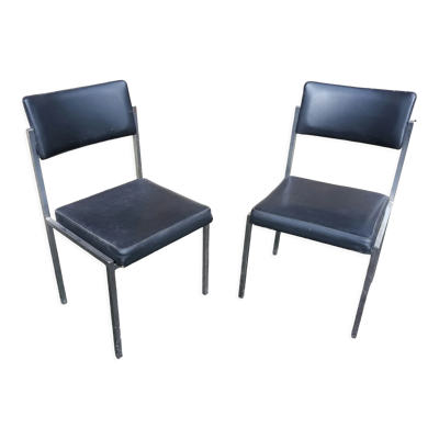 Paire de chaises OEM Strafor 1960 skaï métal chromé