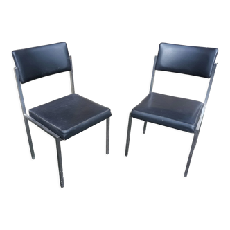 Pair of chairs OEM Strafor 1960 skaï metal chromed