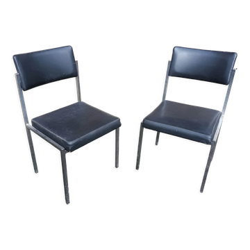 Pair of OEM Strafor 1960 leatherette chrome metal chairs