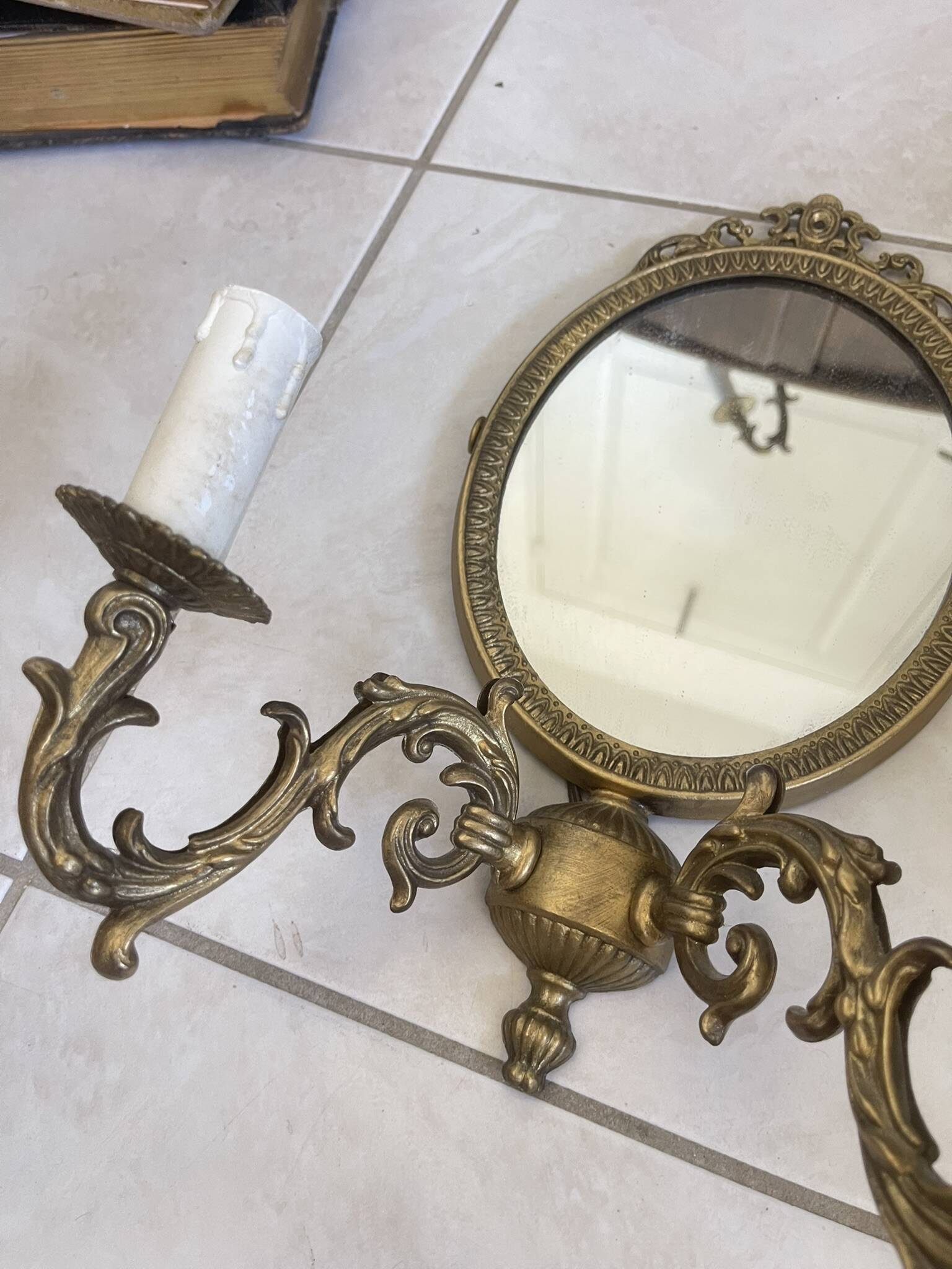 Wall Mirror Sconce Golden Pediment Candle Holder Chandelier France Louis Style
