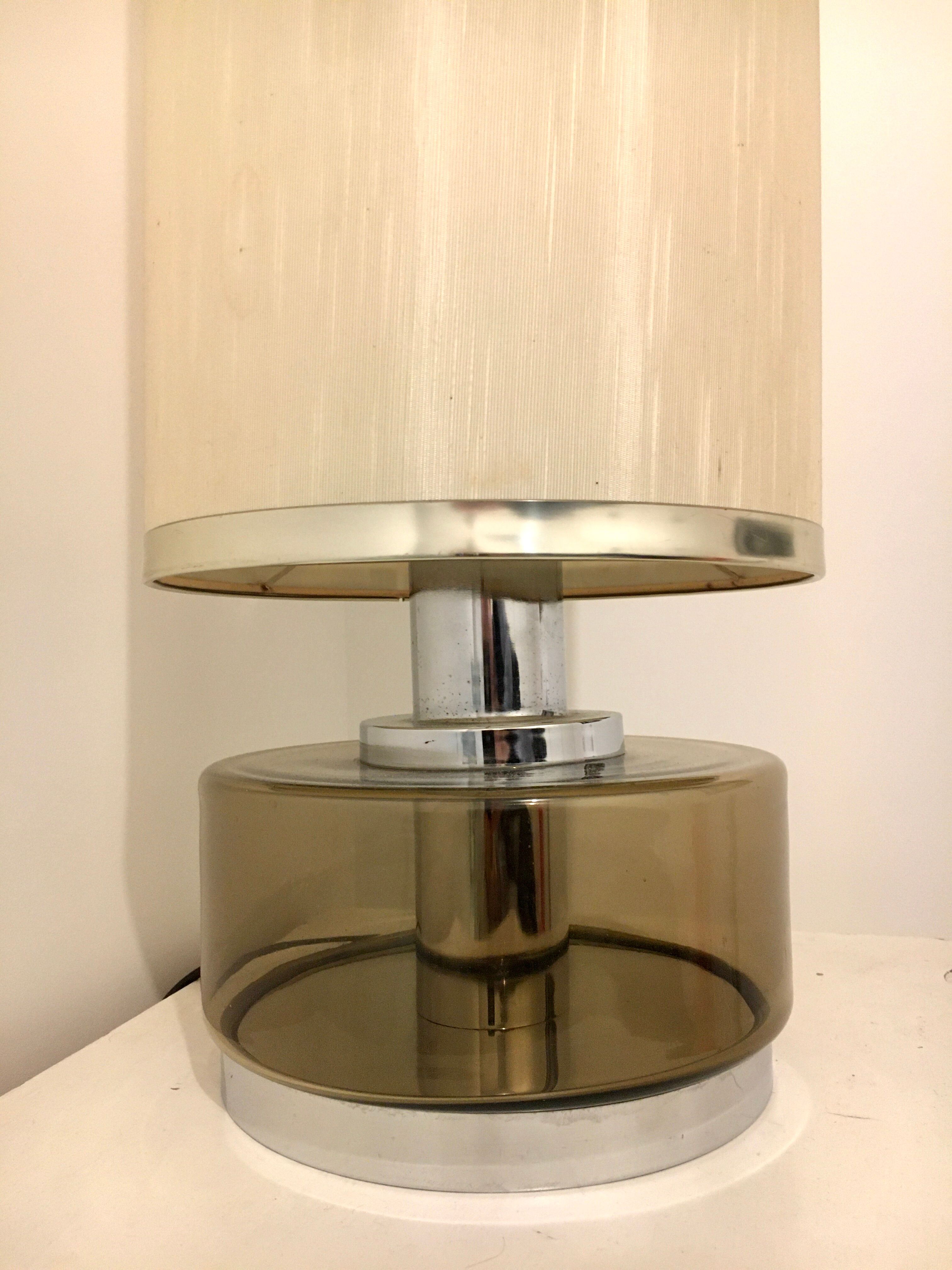 Vintage table lamp smoked glass and stainless 19x stainless steel