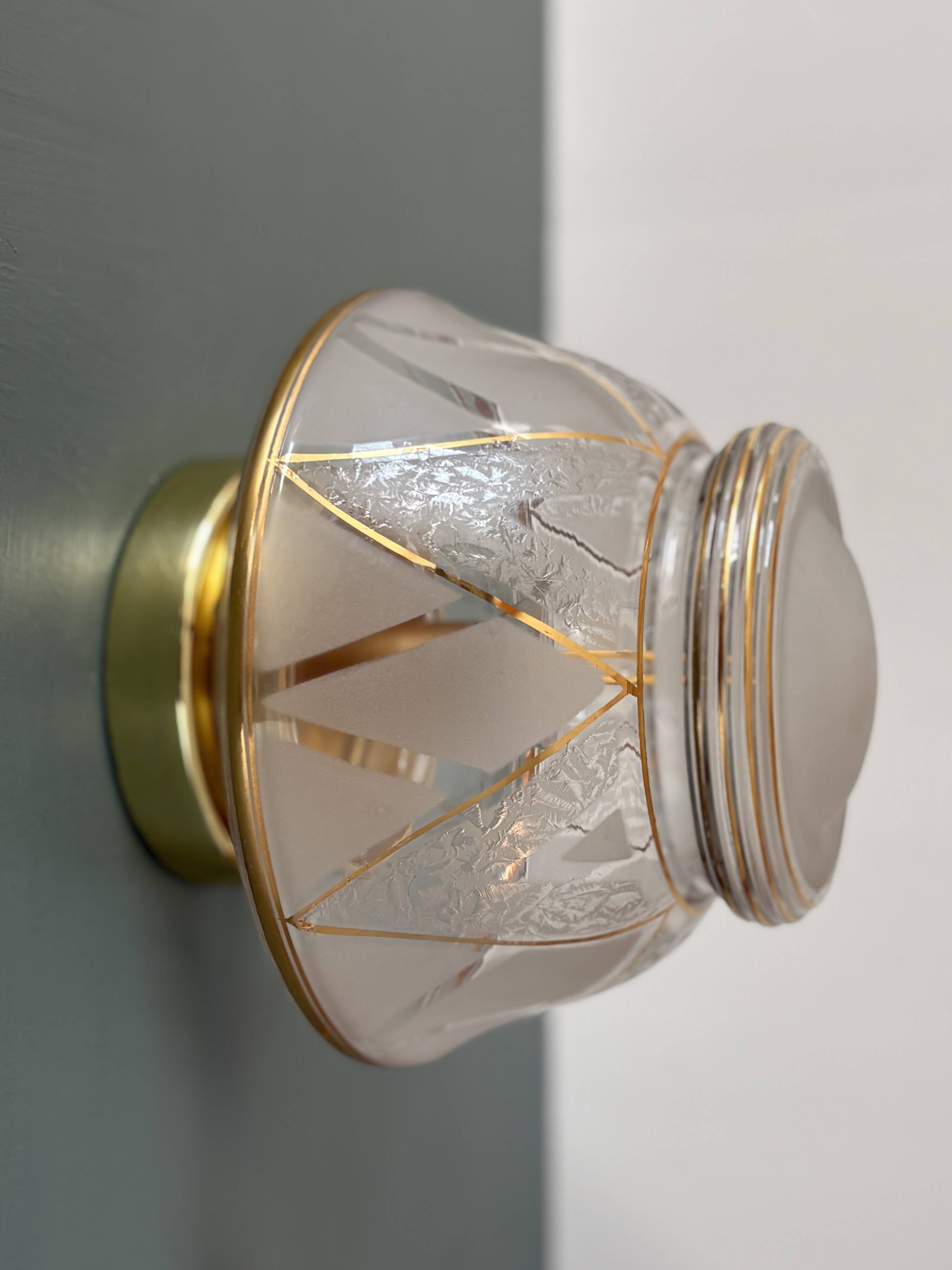 Vintage Art Deco white and gold glass globe wall/ceiling light.