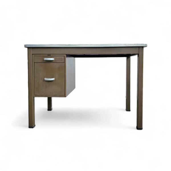 Bureau industriel marron années 1960 / incrustation de linoléum / modèle 7231 / Gispen / années 1950