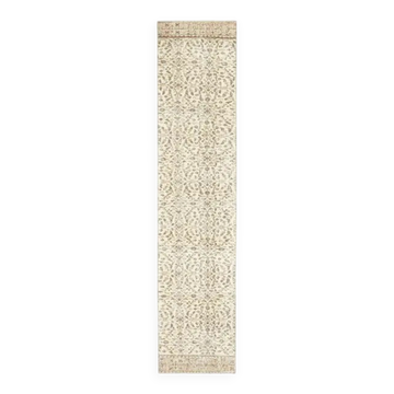 Vintage Turkish Oushak handmade wool cotton beige runner rug 63x295