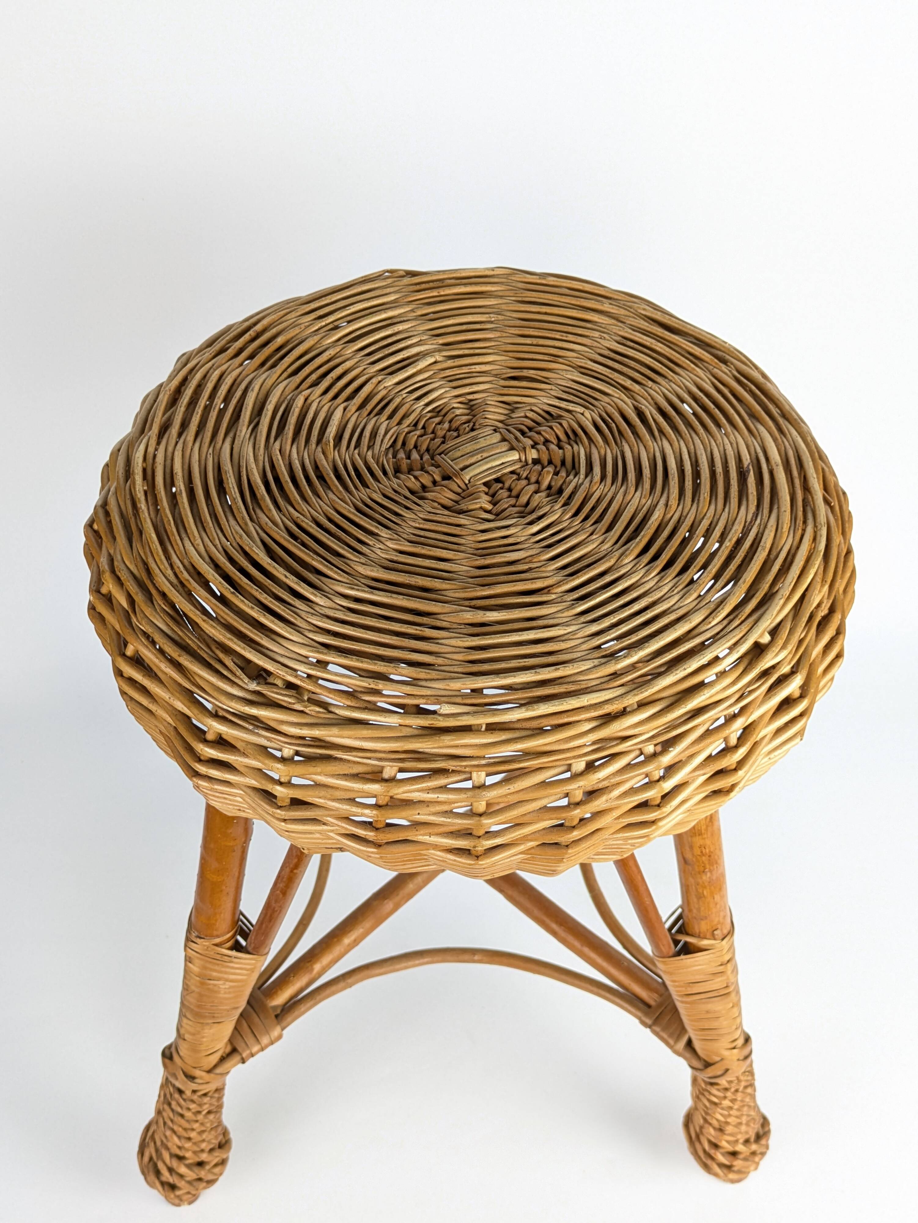 Vintage wicker stool, 1960