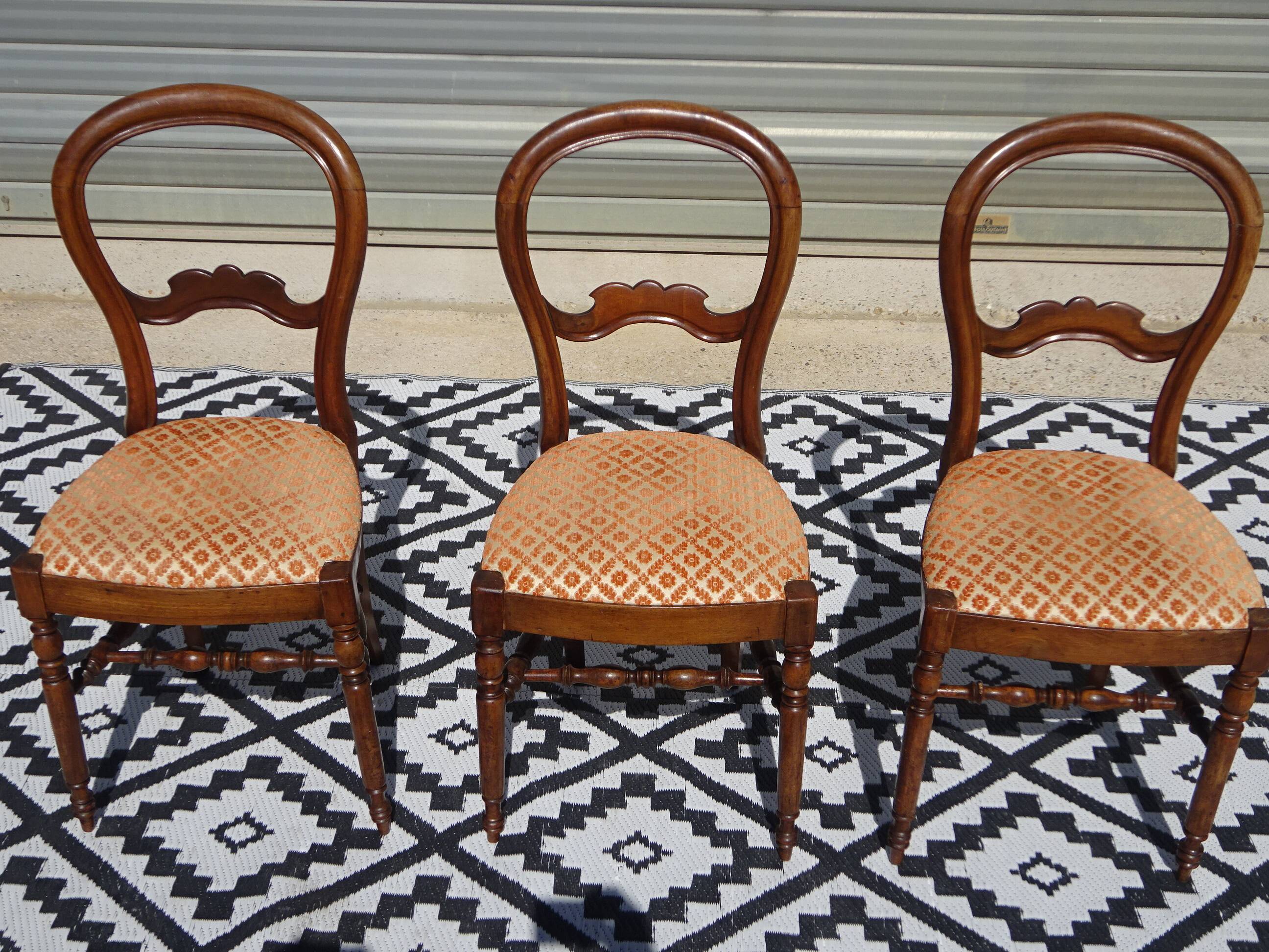 Antique Louis Philippe style chairs in walnut and velvet