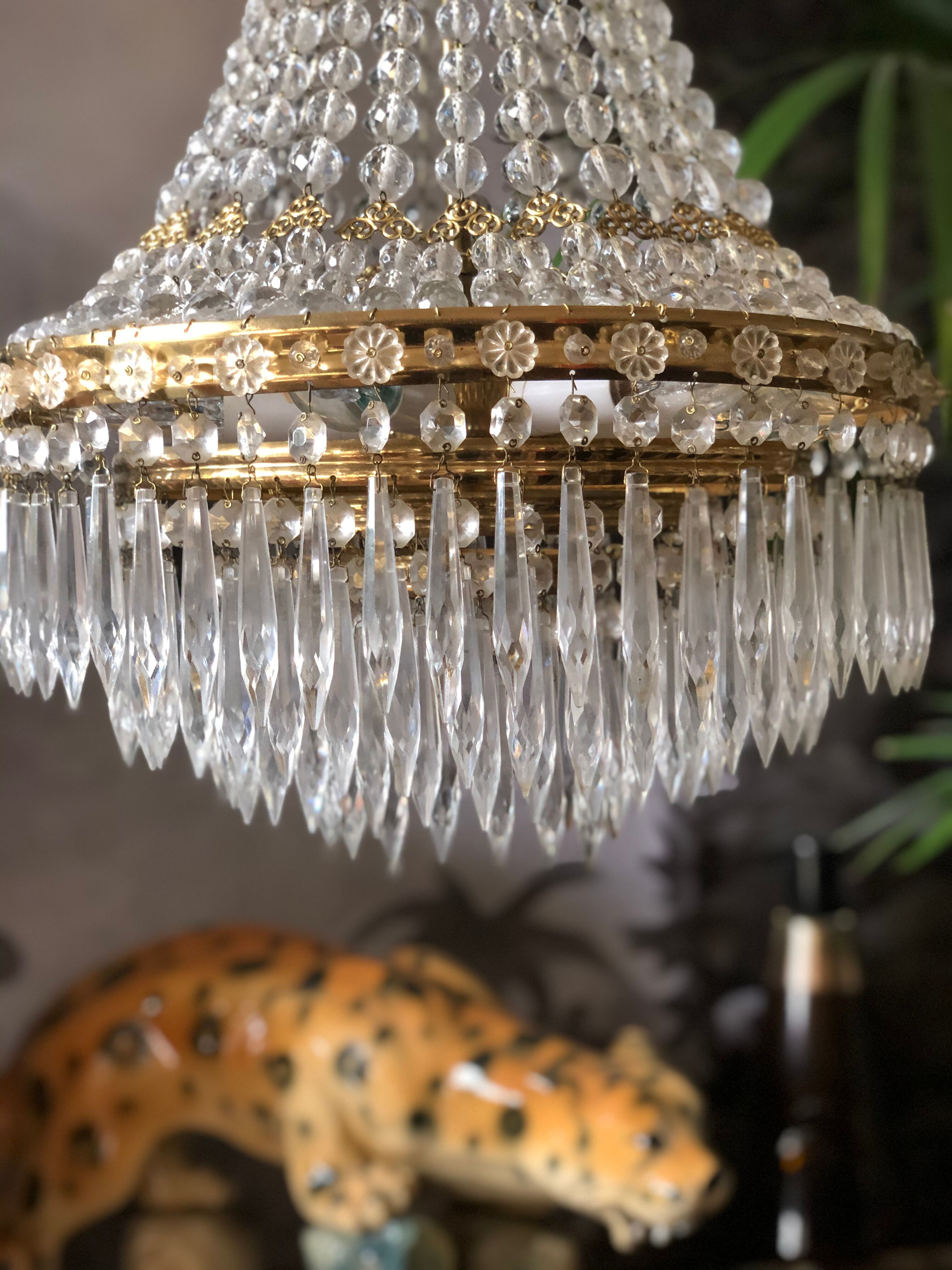 Crystal and brass chandelier