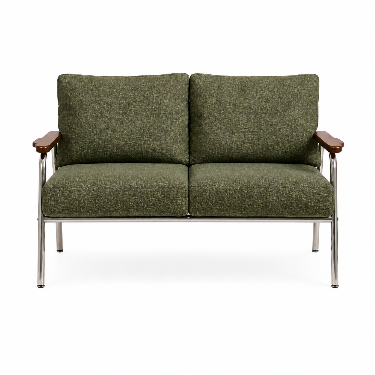 Olive green & chrome mid-century 2-seater sofa