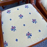 4 chaises en bois massif et tissu jaune fleurs Louis Philippe