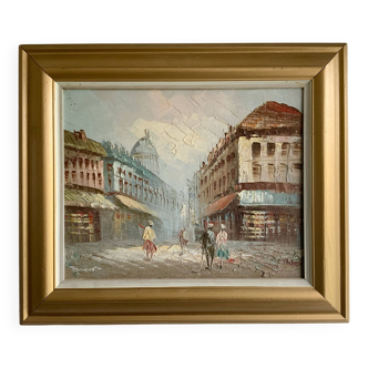Peinture à l’huile impressionniste vintage de scène de ville de Paris, Carolina Burnett années 1950