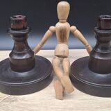 Pair of English turned wooden candlesticks