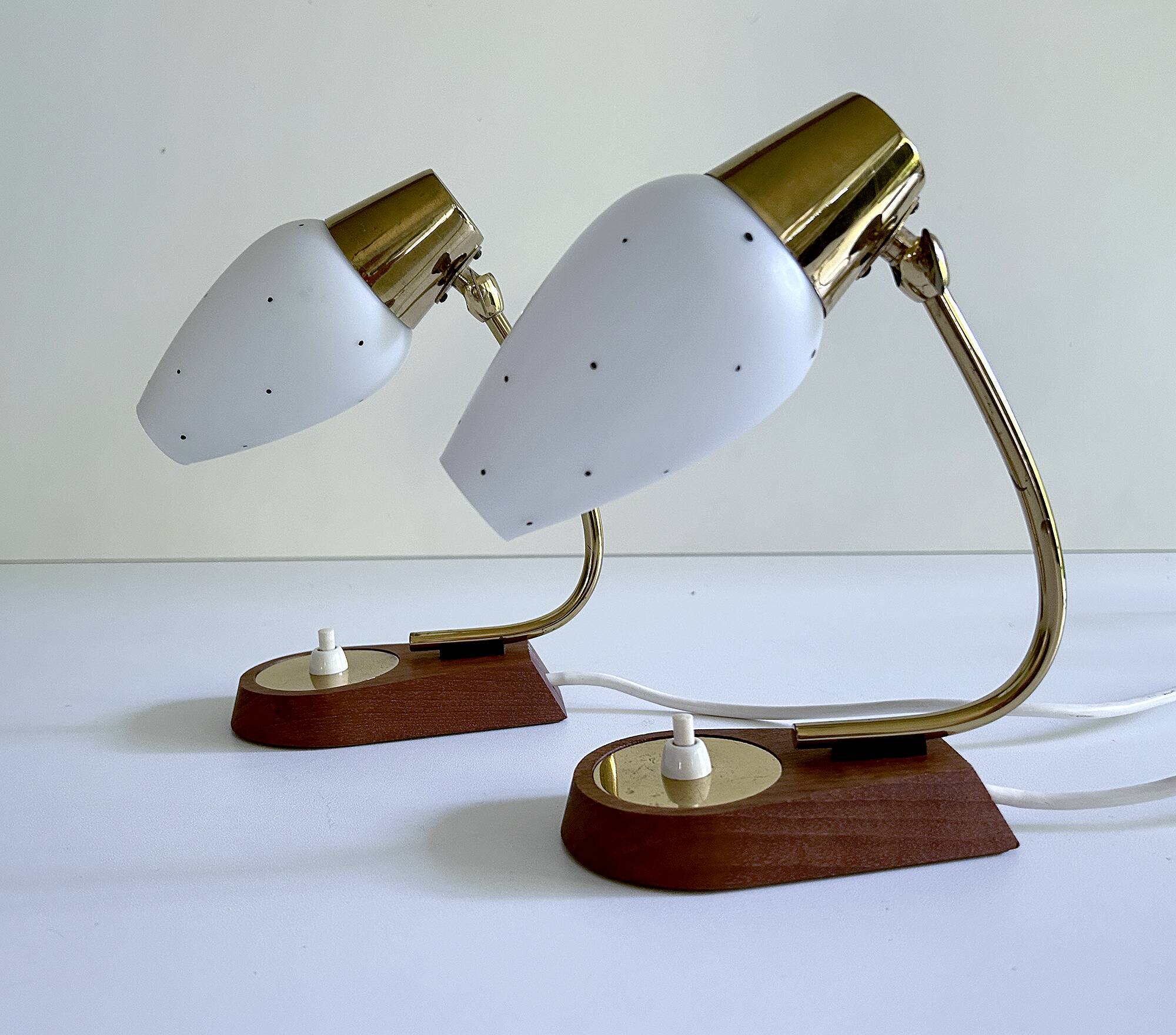 Pair of Scandinavian Lamps, Teak Glass