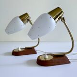 Pair of Scandinavian Lamps, Teak Glass