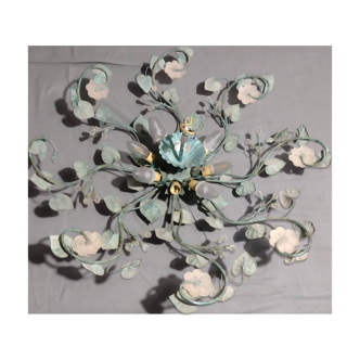Murano glass and metal floral chandelier