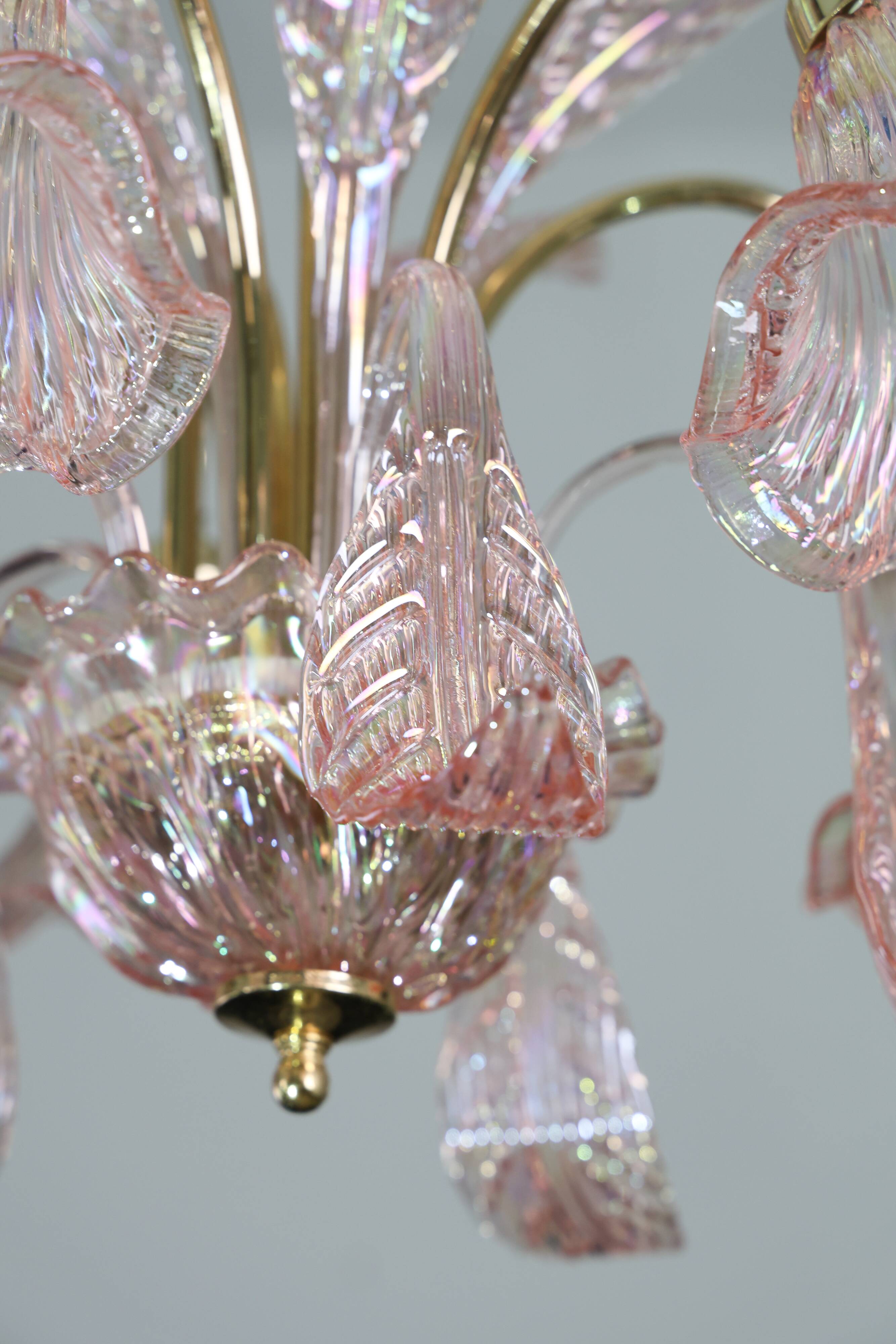 Liz Taylor, Iridiscent Pink Murano Glass Chandelier, 1980s