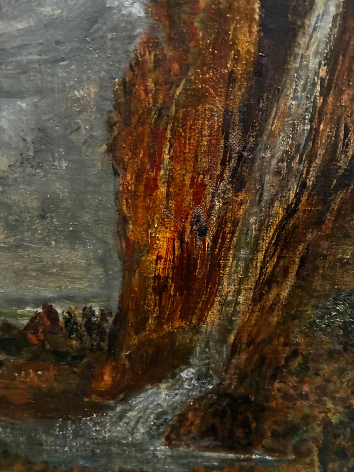 Antique painting of a waterfall landscape 20th century