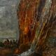 Antique painting of a waterfall landscape 20th century