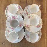 Set de 6 tasses à café anciennes porcelaine striée