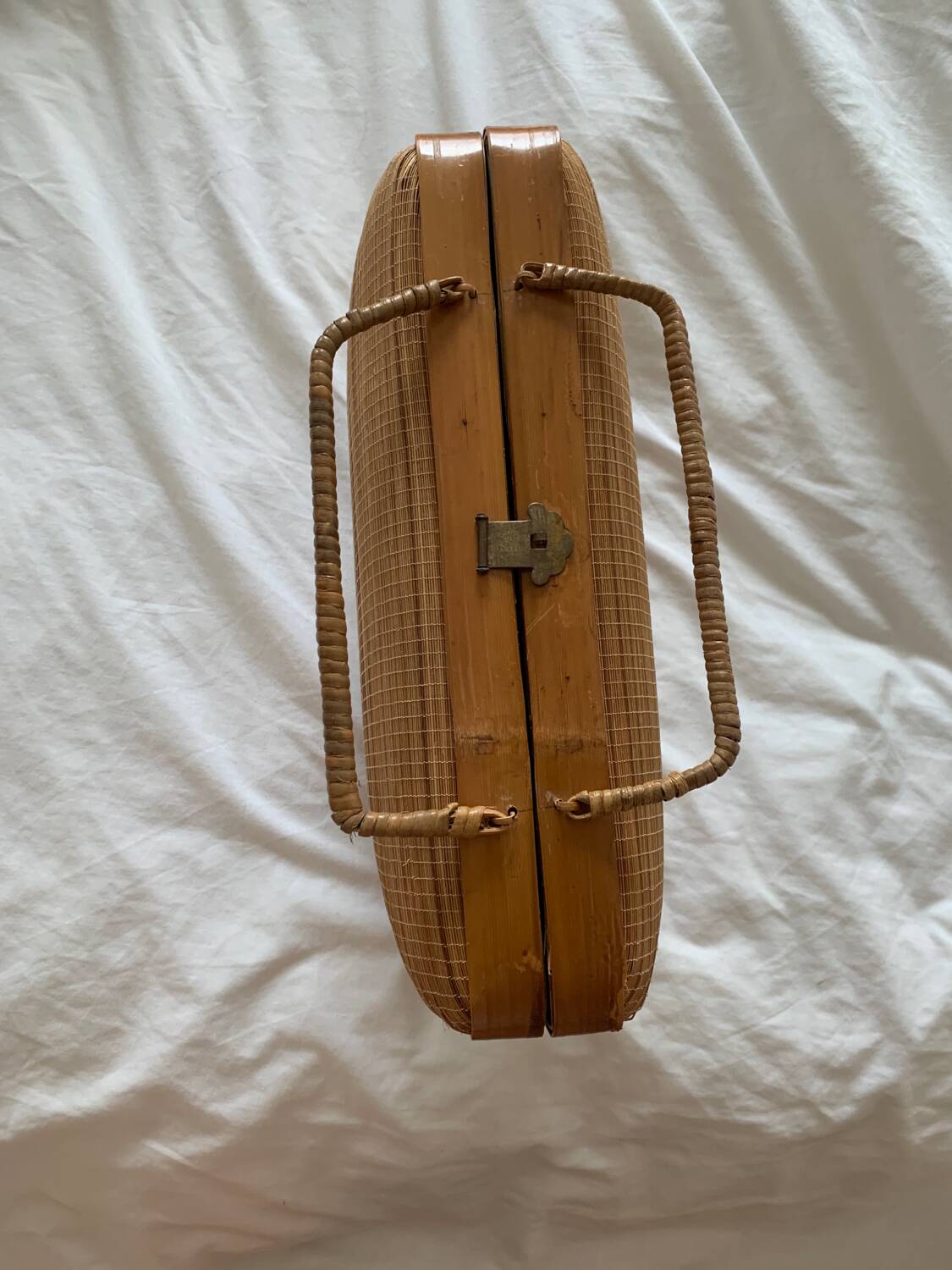Striped wicker handbag briefcase