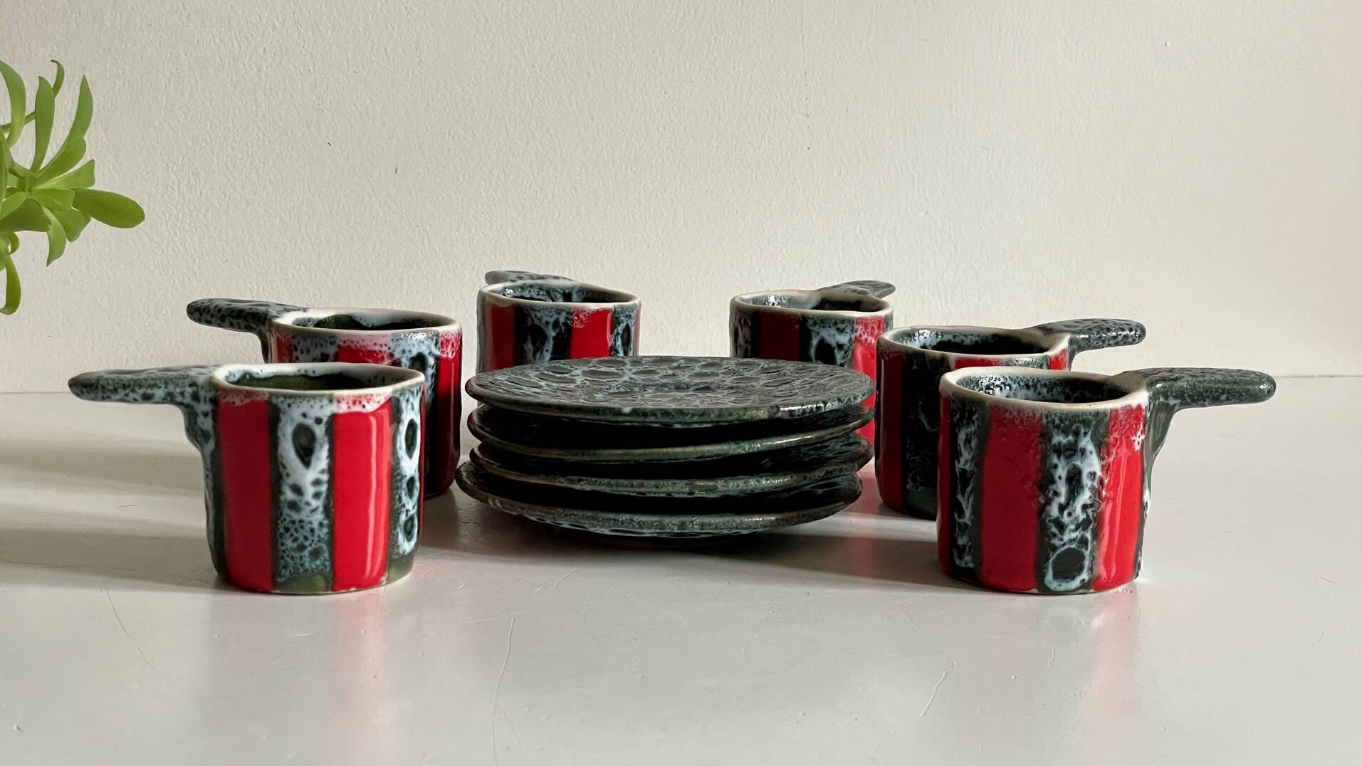 6 vintage luc vallauris art ceramic cups and saucers