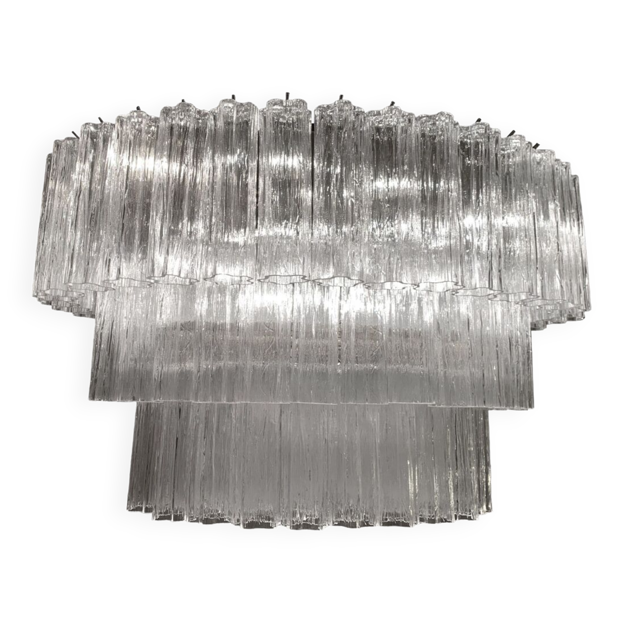 Oval transparent “tronchi” murano glass chandelier