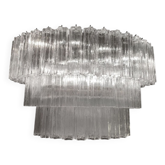 Oval transparent “tronchi” murano glass chandelier