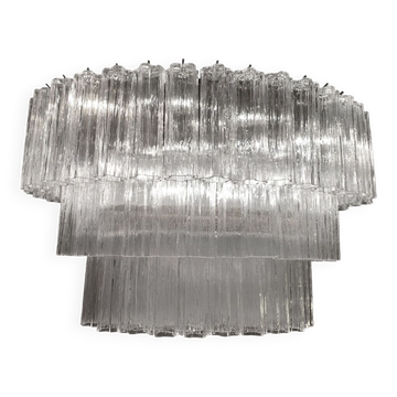 Oval transparent “tronchi” murano glass chandelier