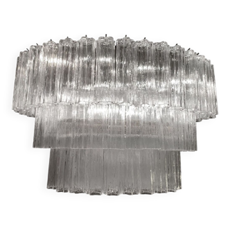 Lustre ovale en verre de murano transparent