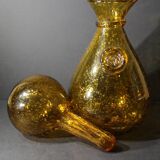 BIOT orange bubbled glass hourglass carafe