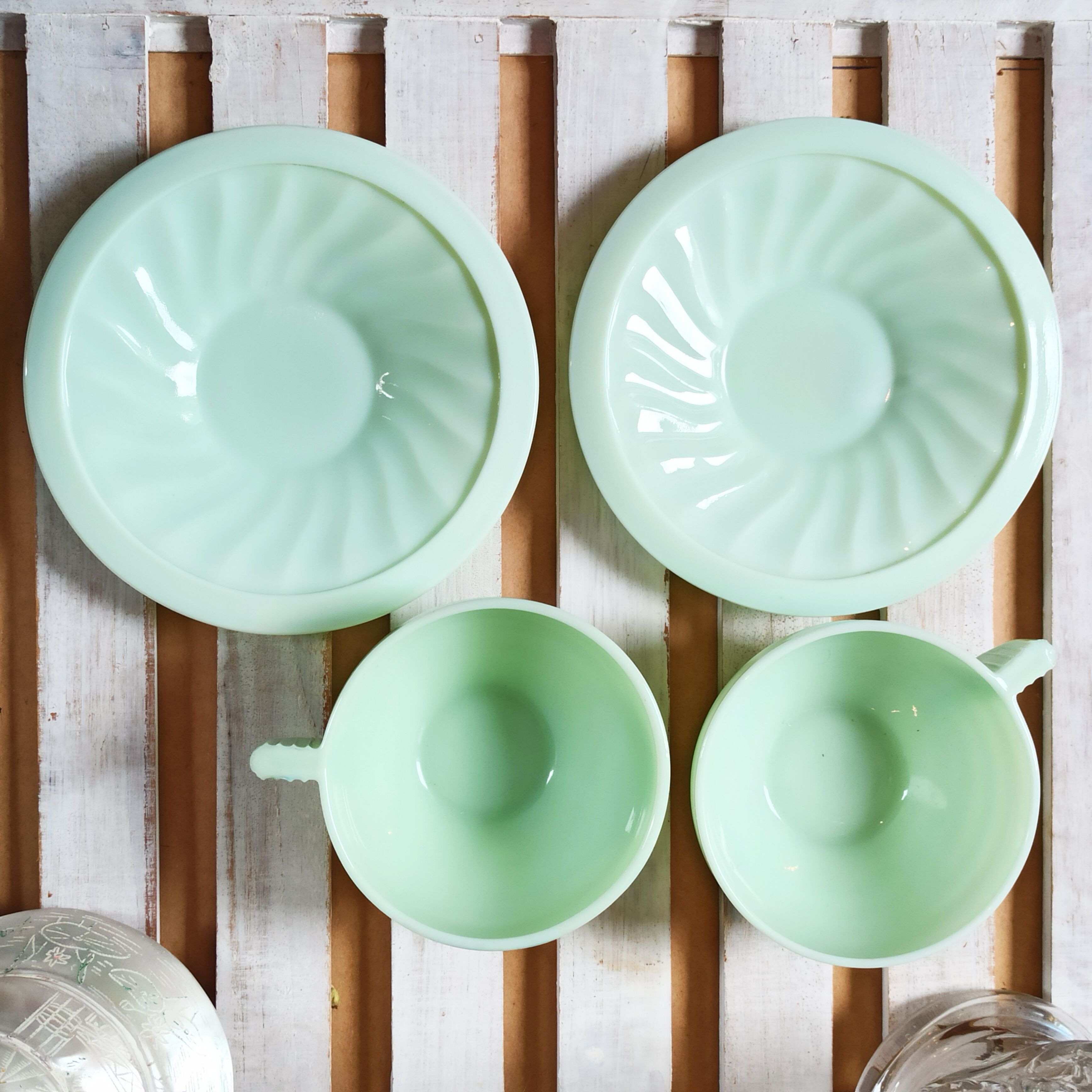 Opaline green art deco jadeite cups
