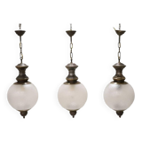 Lampes à Suspension en Laiton et Verre, 1960s, Set de 3