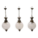 Brass and Glass Pendant Lamps, 1960s, Set of 3