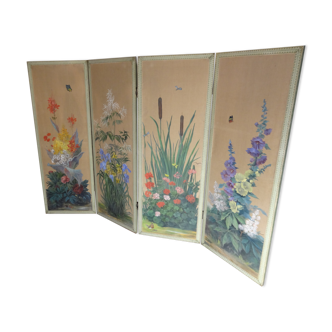 Four-leaf screen with floral decoration oil on canvas 2.40 x 1.69 m