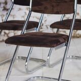 5 tubular chairs in suede and chrome by Roche Bobois, 1970.