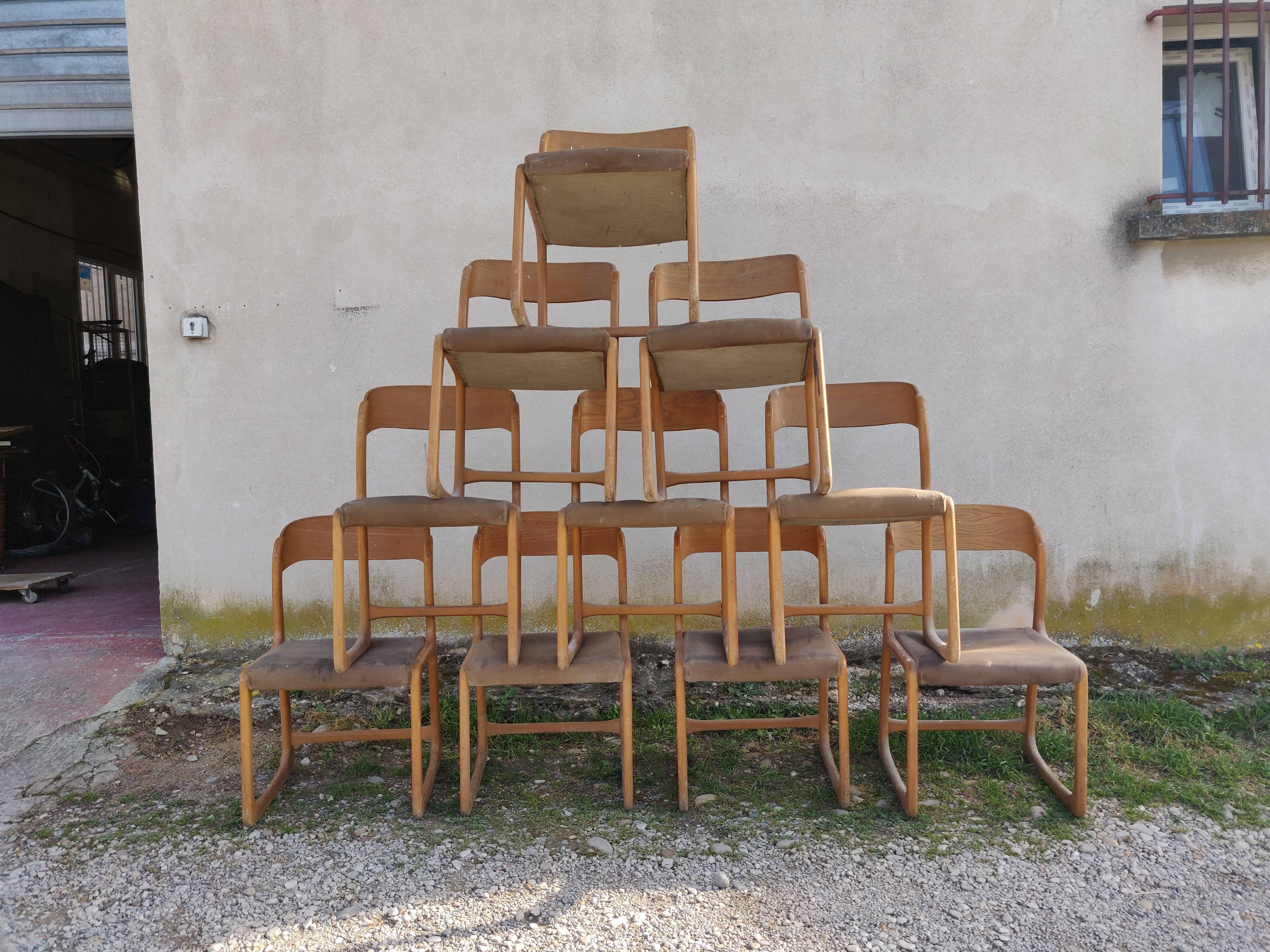 Set of 10 baumann chairs model sled 60s