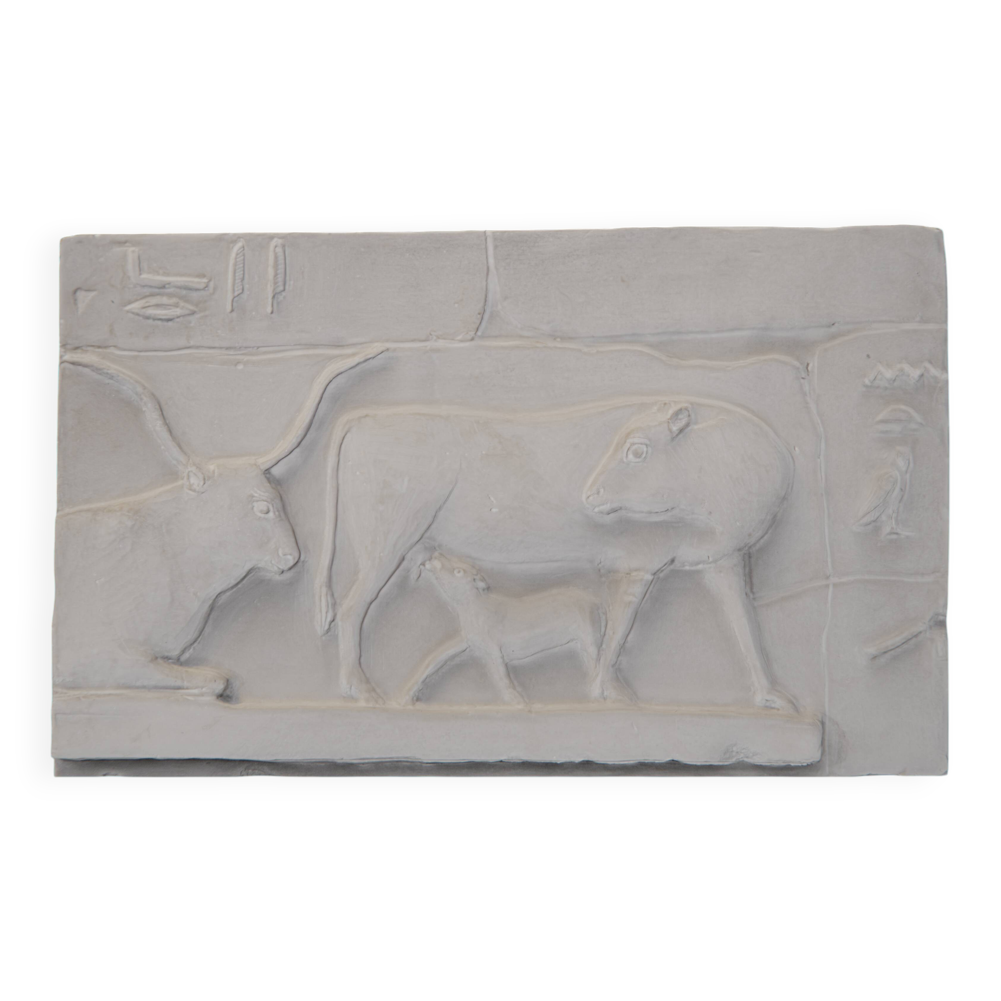 Plaster reproduction, 2 cows and 1 calf, Egyptian style
