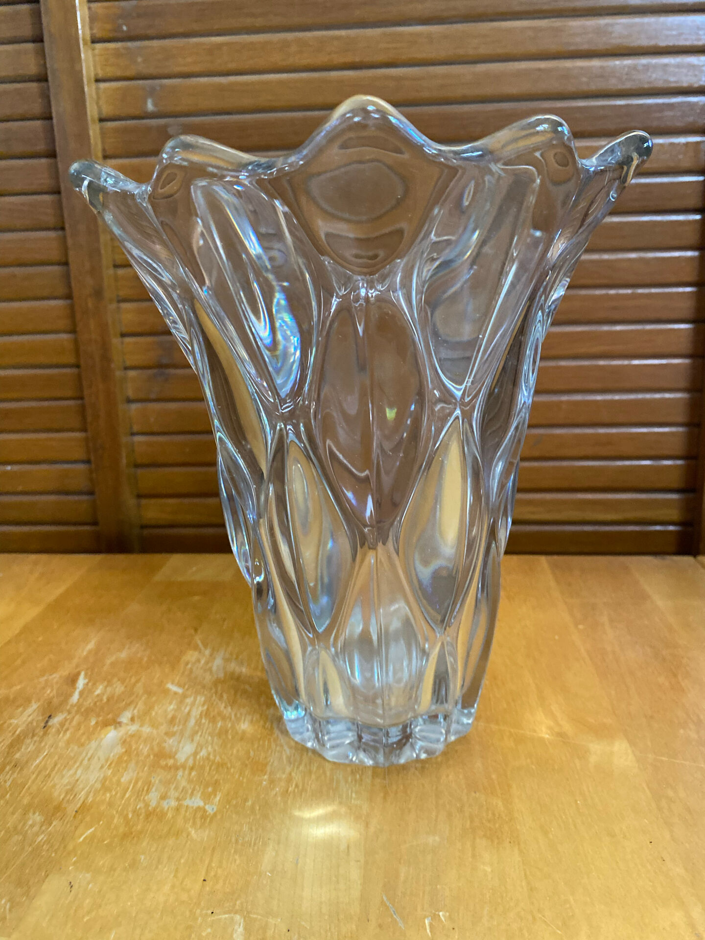 Vintage 1970s Moulded Glass Vase in Corolla Shape with Bubbles