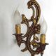 Pair Vintage French Bronze Double Wall Lights Acanthus Leaf & Flower Detail