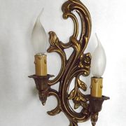 Pair Vintage French Bronze Double Wall Lights Acanthus Leaf & Flower Detail