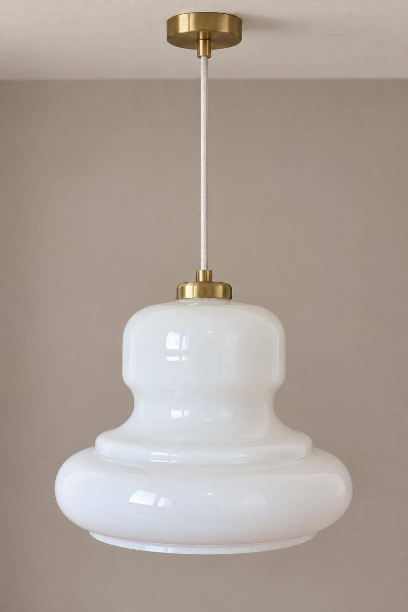 Vintage White Glass Pendant Shade, Large Glossy Glass Lampshade, 1970s–80s Yugoslavia, Diy Lighting